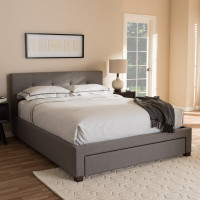 Baxton Studio CF8774-Grey-King Brandy Modern and Contemporary Grey Fabric Upholstered King Size Platform Bed with Storage Drawer